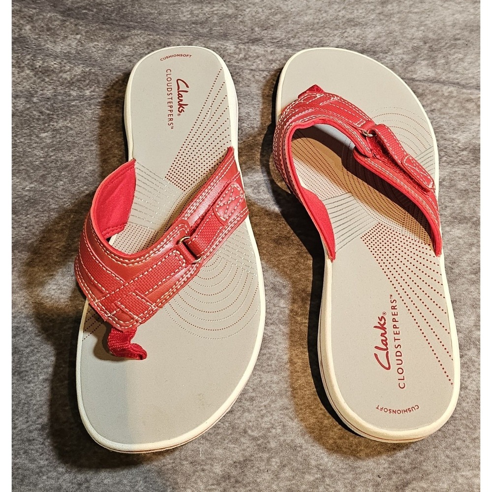 Clarks Cloudstepper Reyna Breeze Sea Red Flip Flops Comfort Thong Sandals SZ10M